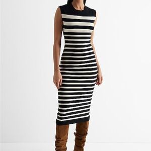 Express Striped Crew Neck Cap Sleeve Midi Sweater Dress